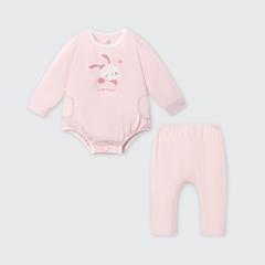 Set body chip dài tay kèm quần La Pomme thế giới vui nhộn - 0,3,6M Hồng