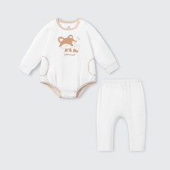 Set body chip dài tay kèm quần La Pomme thế giới vui nhộn - 0,3,6M Trắng