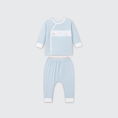 Bộ dài tay cúc lệch La Pomme truy tìm hạt dẻ - Newborn,0M,3M Xanh