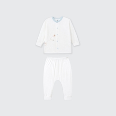 Bộ dài tay cúc thẳng La Pomme truy tìm hạt dẻ - Newborn,0M,3M Xanh