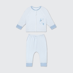 Bộ dài tay La Pomme cúc thẳng Gấu yêu của mẹ - Newborn,0M,3M Xanh