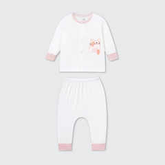 Bộ dài tay La Pomme cúc thẳng Gấu yêu của mẹ - Newborn,0M,3M Trắng