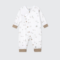 Body dài tay La Pomme họa tiết sóc nâu và hạt dẻ - 0,3,6,9M Trắng