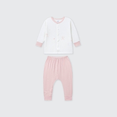 Bộ dài tay cúc thẳng La Pomme họa tiết nhí cách điệu - Newborn,0,3M Hồng