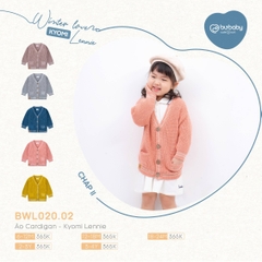 Áo Cardigan Bu baby - Kyomi Lennie (6-12M, 12-18M, 18-24M), (Họa tiết Hồng, Vàng, Ghi, Xanh Đậm, Be)