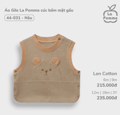 Áo Gile La Pomme cúc bấm mặt gấu - 6,9,12M Nâu
