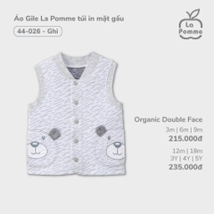 Áo Gile La Pomme túi in mặt gấu - 3,6,9,12M Ghi