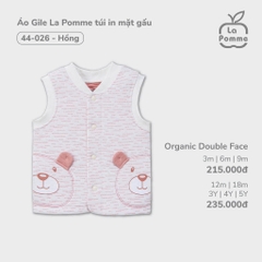 Áo Gile La Pomme túi in mặt gấu - 6,9,12M Hồng