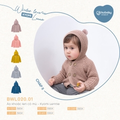 Áo khoác len có mũ Bu baby - Kyomi Lennie (6-12M, 12-18M, 18-24M), (Họa tiết Hồng, Vàng, Ghi, Xanh Đậm, Be)