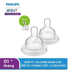 Núm ty Avent cổ rộng sữa chảy chậm vỉ đôi (2 lỗ 1M+ chảy chậm, 3 lỗ 3M+ chảy trung bình)