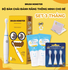 Bàn chải điện cho bé Brush Monster cho trẻ từ 3 tuổi + set 3 đầu + kem đánh trắng