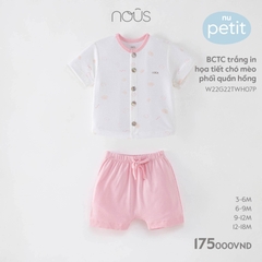 BCTC Nous trắng in họa tiết puppy phối quần hồng (9M, 12M)