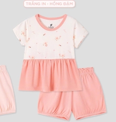 Lullaby Bộ bé gái cộc tay NH462N - Trắng in-Hồng đậm - 12,18,24M,3Y,4YM