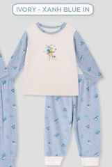Lullaby Bộ bé trai dài tay NH451N - Ivory-Xanh blue in - 12,18,24M,3Y,4YM