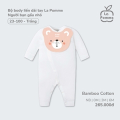 Bộ body liền dài tay La Pomme Người bạn gấu nhỏ - Newborn, 0,3,6M Trắng