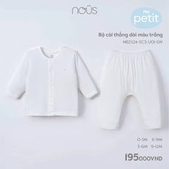 Nous - Bộ cài thẳng dài màu trắng 0M, 3M, 6M, 9M