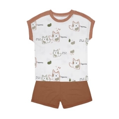 Bộ cộc tay La Pomme đôi bạn mèo nhỏ Nâu (6M, 9M, 12M, 18M)