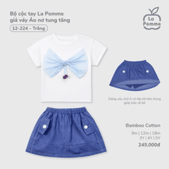 Bộ cộc tay La Pomme giả váy Áo nơ tung tăng - 6,9,12,18M,3Y Trắng