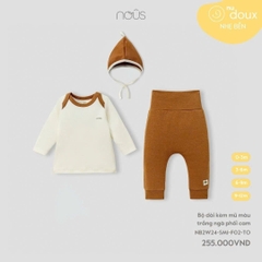 Nous - Bộ dài kèm mũ màu trắng ngà phối cam 0,3,6,9M