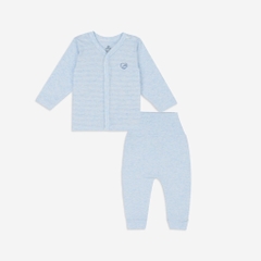 Bu Baby - BSR110200.03MC45 | Bộ dài tay cài giữa Joyful | 0-3M - kẻ blue nhạt
