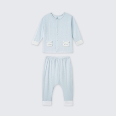 Bộ dài tay cúc giữa La Pomme Gấu con ngộ nghĩnh - Newborn,0,3M Xanh