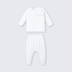 Bộ dài tay cúc giữa La Pomme gấu nhỏ -  Newborn, 0M, 3M  Trắng