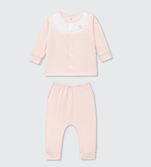 Bộ dài tay cúc giữa La Pomme phối cổ ngọt ngào - Newborn,0,3M Hồng