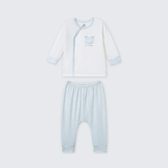 Bộ dài tay cúc lệch La Pomme Gấu con ngộ nghĩnh - Newborn,0,3M Xanh