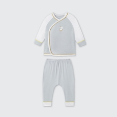 Bộ dài tay cúc lệch La Pomme ngỗng con hoạt bát - Newborn,0,3M Ghi