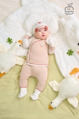 Bộ dài tay cúc lệch La Pomme ngỗng con hoạt bát - Newborn,0,3M Nâu