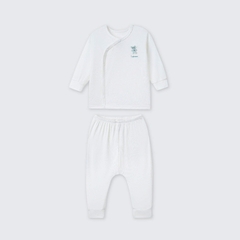 Bộ dài tay cúc lệch La Pomme Người bạn êm mềm - Newborn,0,3M Trắng