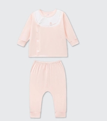 Bộ dài tay cúc lệch La Pomme phối cổ ngọt ngào - Newborn,0,3M Hồng