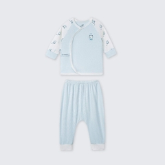Bộ dài tay cúc lệch La Pomme phối họa tiết dễ thương - Newborn,0,3M Xanh
