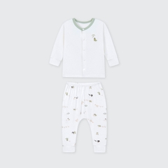 Bộ dài tay cúc thẳng La Pomme Nông trại vui nhộn - Newborn,0,3M Xanh