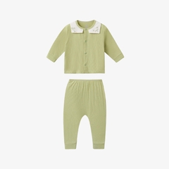 Bộ dài tay La Pomme cúc giữa hoạ tiết đáng yêu Xanh lá (Newborn, 0M, 3M)