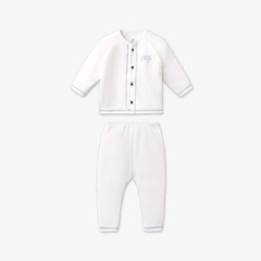 Bộ dài tay La Pomme cúc giữa phối màu Trắng Xanh (Newborn, 0M, 3M)