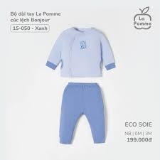 Bộ dài tay La Pomme cúc lệch Bonjour - Newborn, 0,3M Xanh