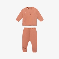 Bộ dài tay La Pomme cúc lệch Gấu tai rời Nâu (Newborn, 0M)
