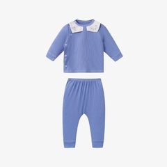 Bộ dài tay La Pomme cúc lệch hoạ tiết đáng yêu Xanh biển (Newborn, 0M, 3M)
