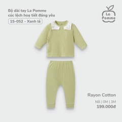 Bộ dài tay La Pomme cúc lệch hoạ tiết đáng yêu Xanh lá (Newborn, 0M, 3M)