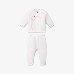 Bộ dài tay La Pomme cúc lệch phối màu Trắng Cam (Newborn, 0M, 3M)