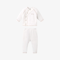 Bộ dài tay La Pomme cúc lệch phối màu Trắng Nâu (Newborn, 0M, 3M)