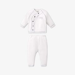 Bộ dài tay La Pomme cúc lệch phối màu Trắng Xanh (Newborn, 0M, 3M)