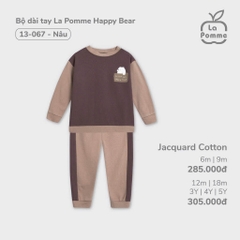 Bộ dài tay La Pomme Happy Bear - 9M,12,18M Nâu