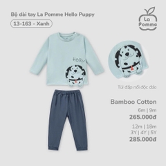 Bộ dài tay La Pomme Hello Puppy - 12,18M Xanh