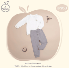 Bộ dài tay La Pomme năng động Trắng (6M, 9M, 12M, 18M)