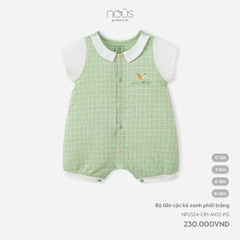 Nous - Bộ liền cộc kẻ xanh phối trắng  (0M-9M)