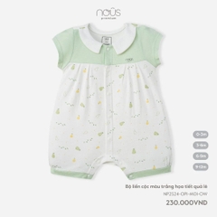Nous - Bộ liền cộc màu trắng họa tiết quả lê  (0M-9M)