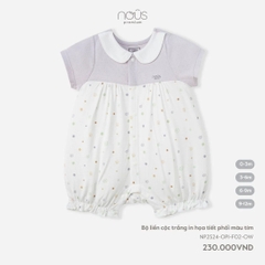 Nous - Bộ liền cộc trắng in họa tiết phối màu tím  (0M-9M)