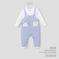 Nous - Bộ liền dài giả yếm màu xanh da trời phối trắng NB, 9M, 18M, 2Y